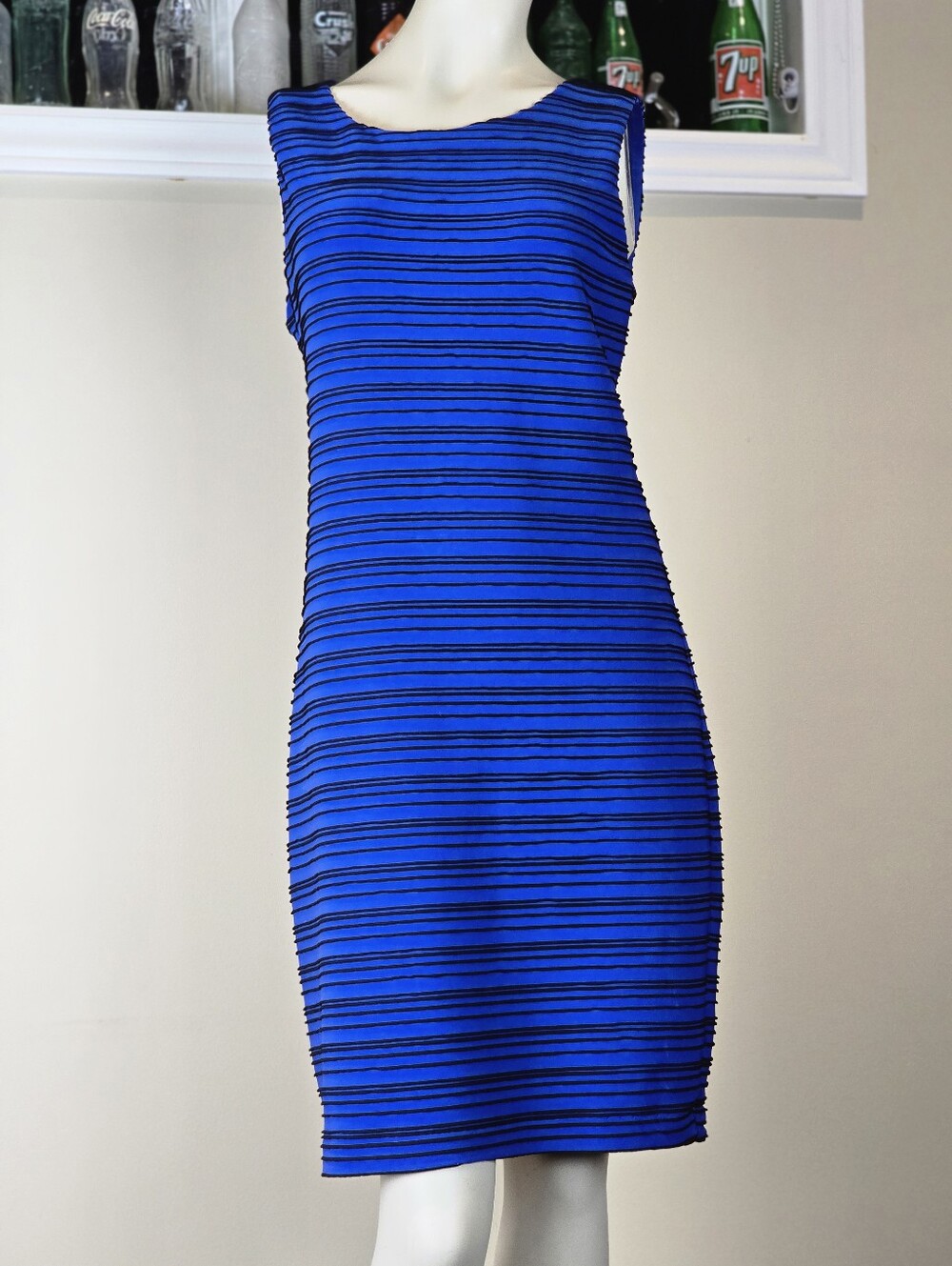 Sz 12 Calvin Klein Sleeveless Ruched Bodycon Dress, Cobalt Blue/Black